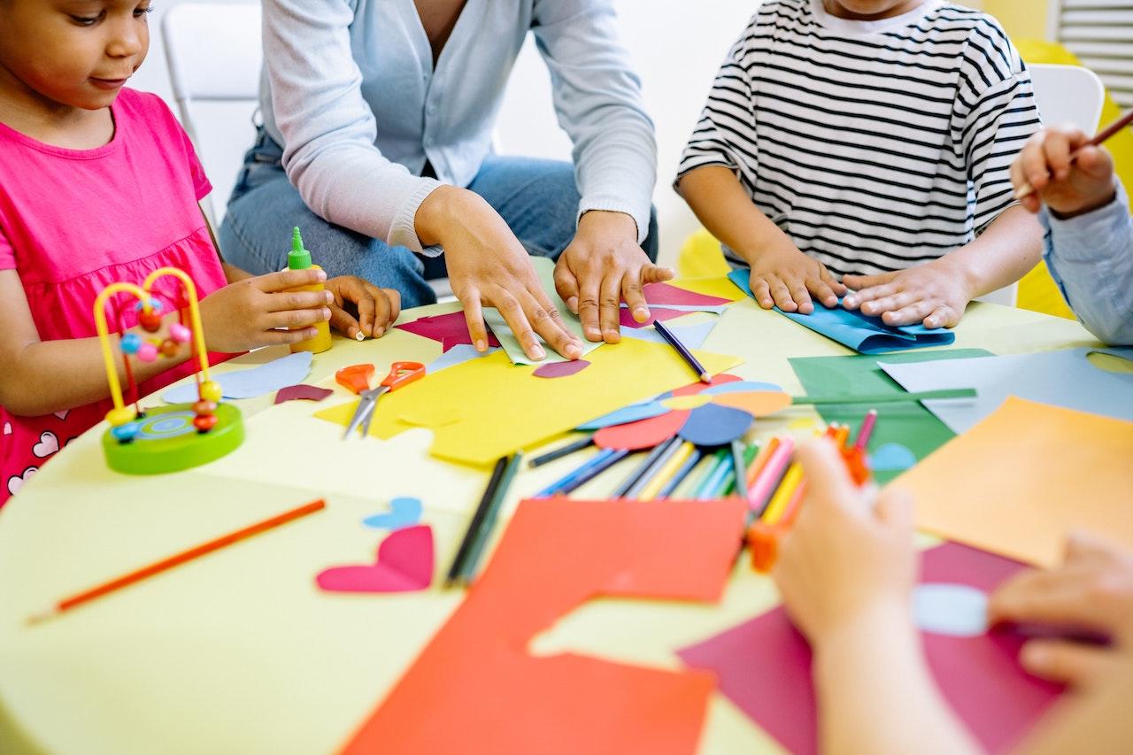 Children at a craft table