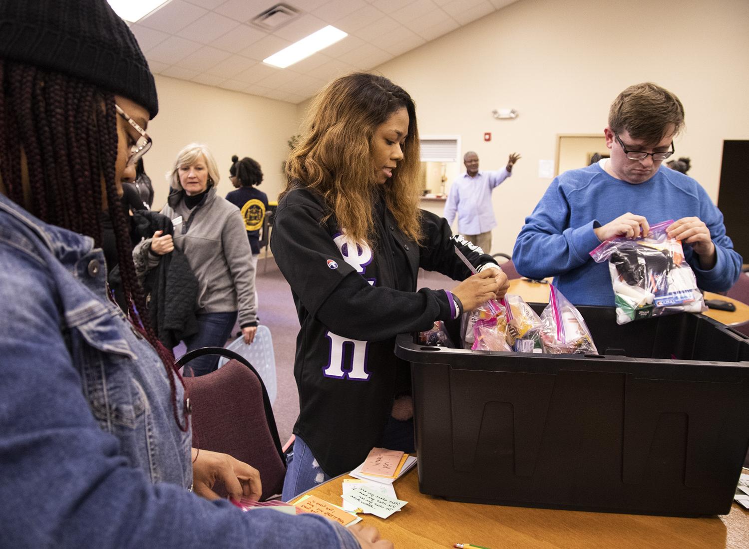 Students volunteering at a local church